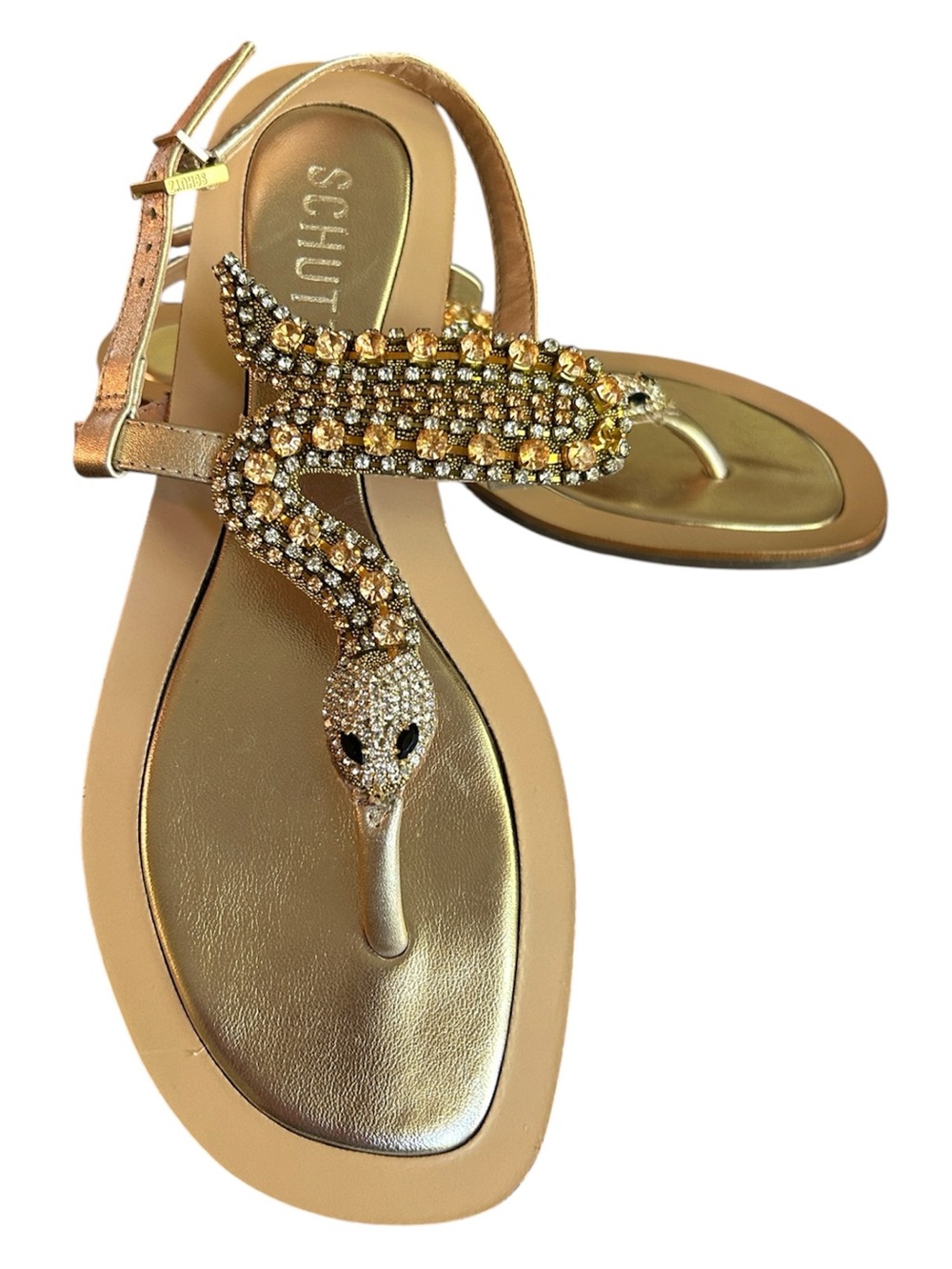 Schutz Shanti Gold Metallic Snake Rhinestone
Embellished Flat Sandals 7.5 - Picture 8 of 8